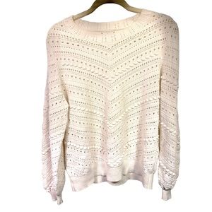 Loft White Cream‎ Pom Pom 100% Cotton Open Weave Knit Sweater